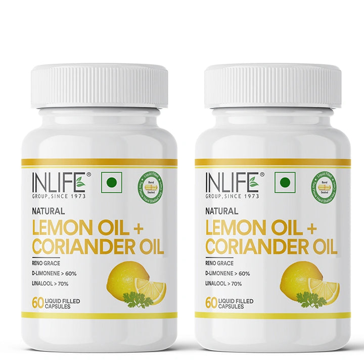 Inlife Natural Lemon & Coriander oil | Liquid Filled Veg Capsules