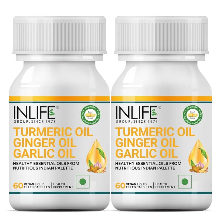 INLIFE Turmeric Ginger Garlic Oil Capsules | Supports Immune and Heart Health | Supplement for Men Women – 60 Liquid Filled Vegetarian Capsules