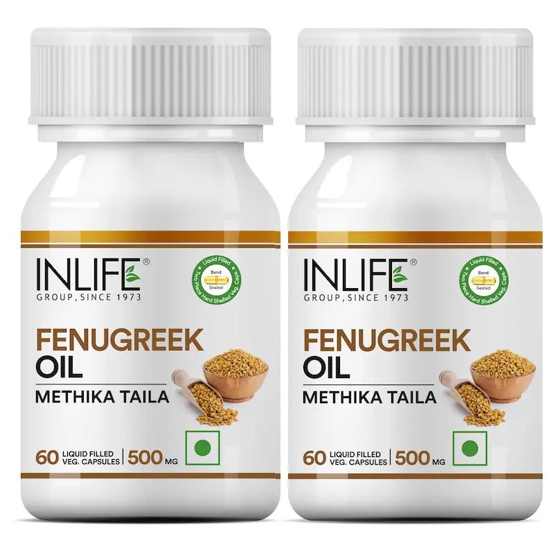 INLIFE Fenugreek Oil Capsule 500mg | Faster & Better Absorption than Extract | Methi Oil Ayurvedic Herbal Supplement - 60 Liquid Filled Vegetarian Capsules