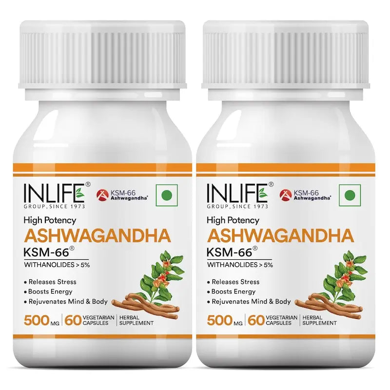 Inlife Ashwagandha KSM-66 with Withanolides (More than 5%) - 60 Vegetarian Capsules