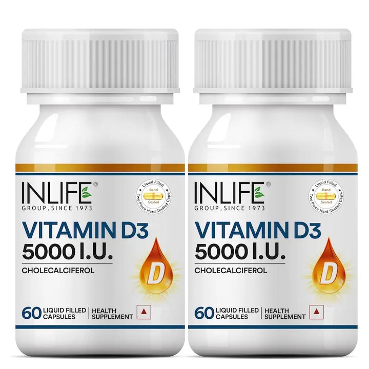 INLIFE Vitamin D3 Cholecalciferol 5000 IU - 60 Liquid Filled Capsules