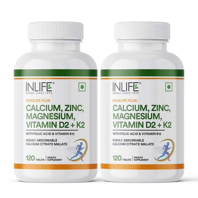 INLIFE Calcium Magnesium Zinc Vitamin D K2 Folic Acid & B12 Supplement