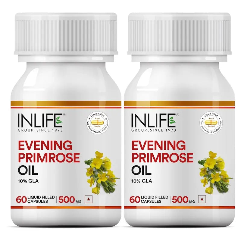 INLIFE Evening Primrose Oil Capsules 500mg | 10% Gamma Lionlenic Acid | Supplement for Hair and Skin - 60 Liquid Filled Capsules