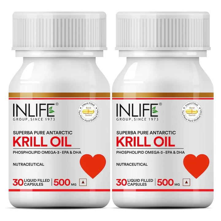 INLIFE Krill Oil Omega 3 Capsule | Pristine Water of Antractica | Omega 3 EPA DHA, Choline, Phospholipids and Astaxanthin Supplement, 500mg - 30 Liquid Filled Capsules