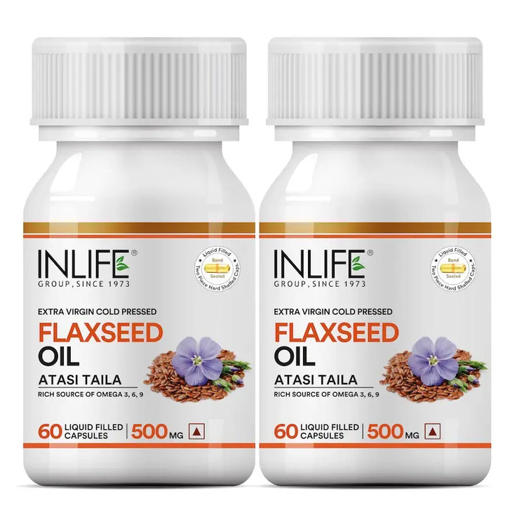 INLIFE Flaxseed Oil (Omega 3 6 9) Fatty Acid Supplement (Quick Release) Extra Virgin Cold Pressed 500 mg - 60 Liquid Filled Hard Shell Capsules