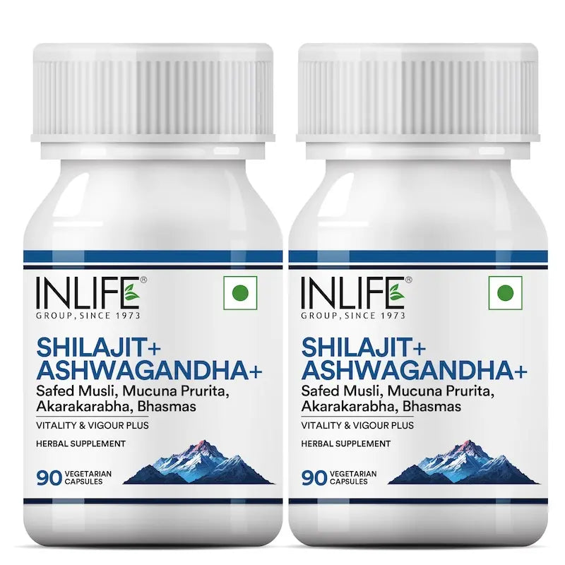 INLIFE Shilajit with Ashwagandha Safed Musli Akarkara | Strength and Stamina | 14 Ayurvedic Ingredients | For Men & Women