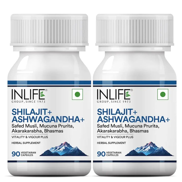 INLIFE Shilajit with Ashwagandha Safed Musli Akarkara | Strength and Stamina | 14 Ayurvedic Ingredients | For Men & Women