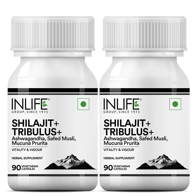 INLIFE Shilajit with Safed Musli | Ashwagandha, Tribulus (Gokshura) Capsules For Men and Women | Strength and Stamina | Ayurvedic Wellness Supplement