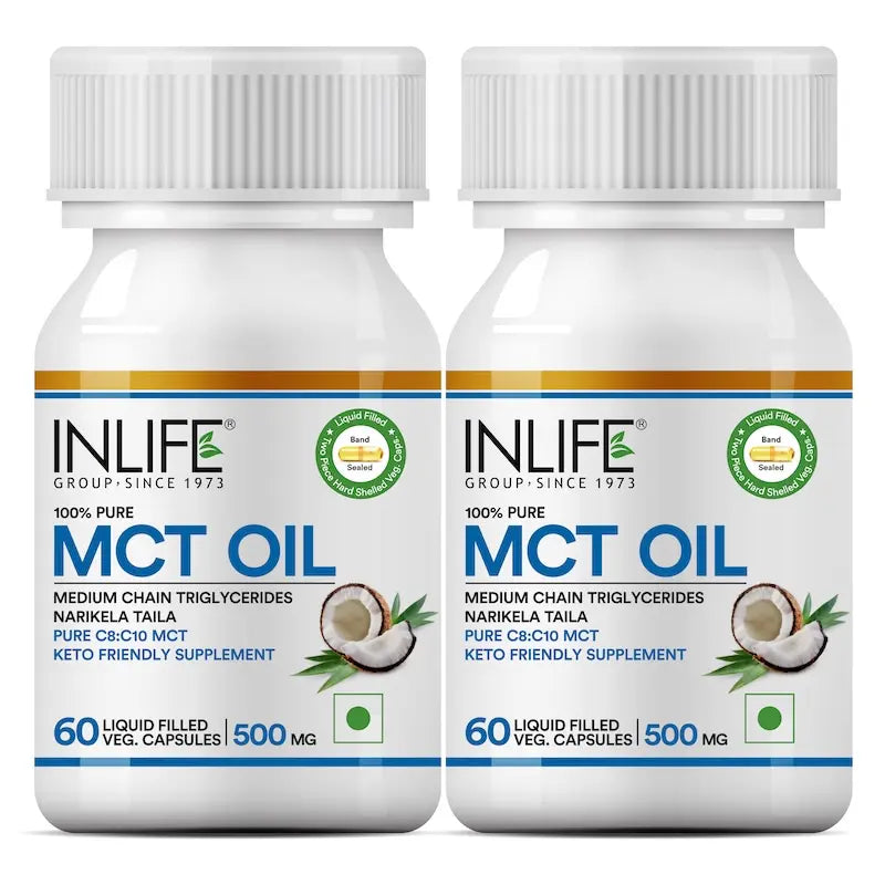 INLIFE Pure MCT Oil C8 C10 Keto Diet Friendly | Food Supplement, 500mg - 60 Liquid Filled Vegetarian Capsules