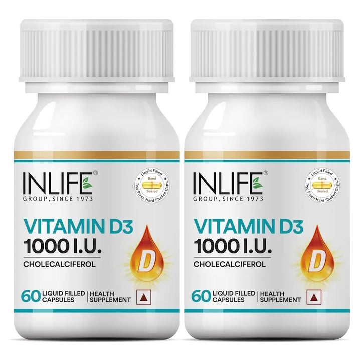 INLIFE Vitamin D3 (Cholecalciferol) 1000 IU - 60 Liquid Filled Capsules