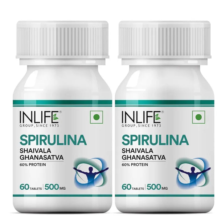 INLIFE Spirulina Tablets 500 mg | Green Superfood Supplement | Nutritional Supplement Protein Fiber Antioxidants