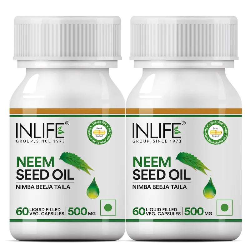 INLIFE Neem Seed Oil Capsules | Rich in Antioxidants | Health Supplement for Men Women, 500mg - 60 Liquid Filled Vegetarian Capsules