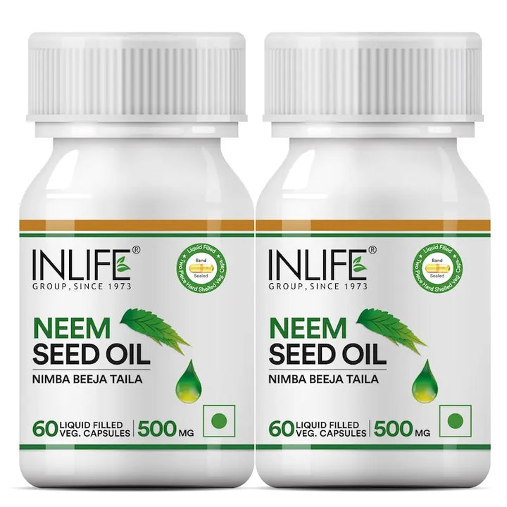 INLIFE Neem Seed Oil Capsules | Rich in Antioxidants | Health Supplement for Men Women, 500mg - 60 Liquid Filled Vegetarian Capsules