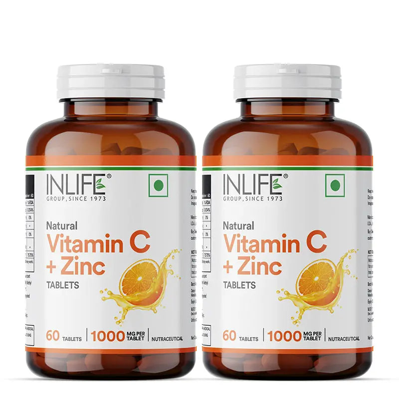 INLIFE Natural Vitamin C Amla Extract 1000mg with Zinc 10mg Supplement