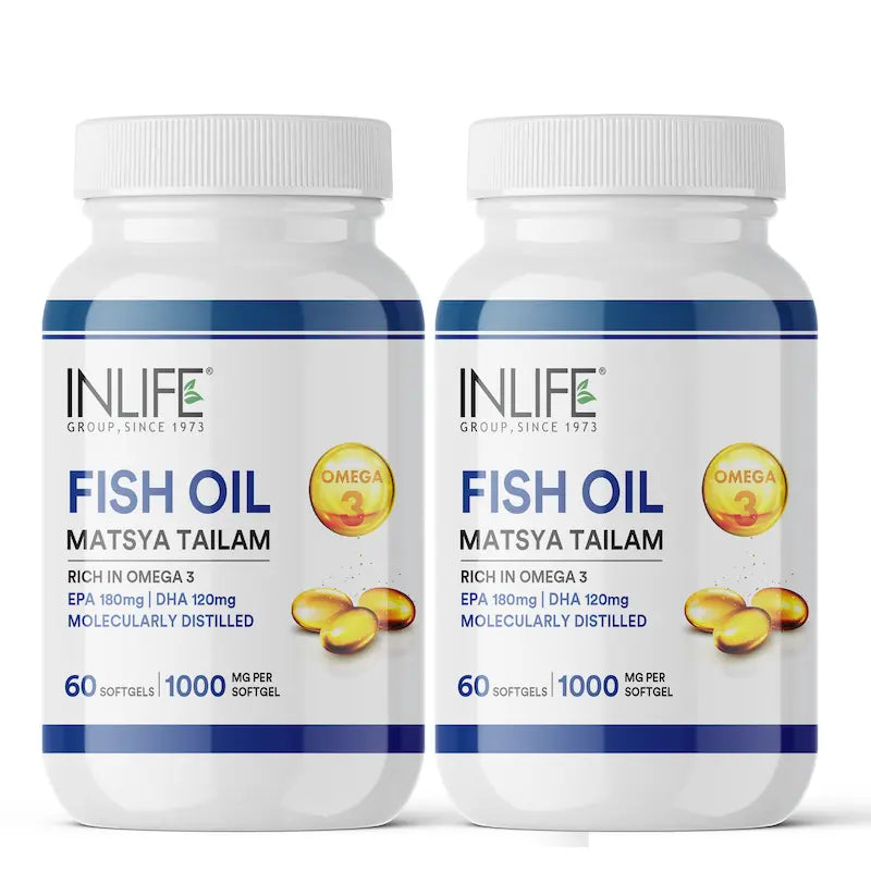 INLIFE Fish Oil Omega 3 Capsules 180mg EPA 120mg DHA Supplement, Molecularly Distilled, 1000mg