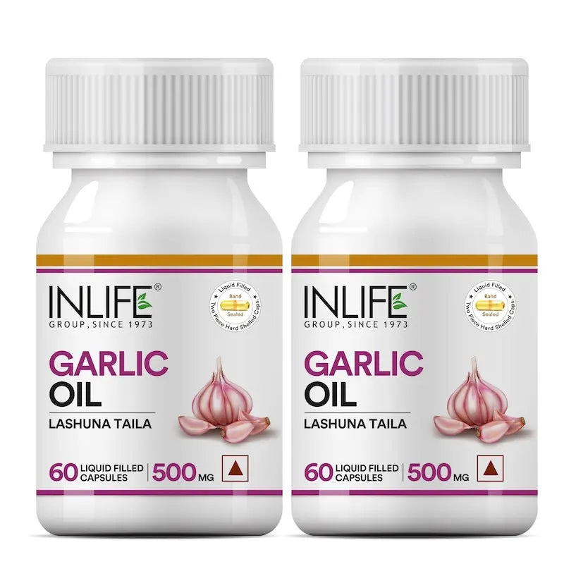 INLIFE Natural Garlic Oil Capsules for Heart Health and Immune Support for Men and Women - 60 Liquid Filled Capsules