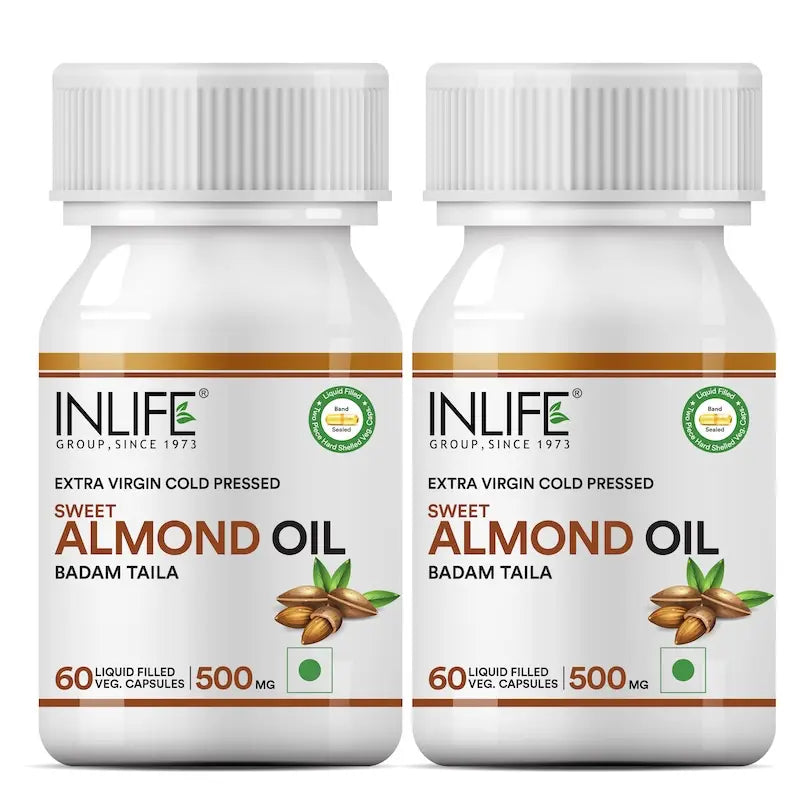 INLIFE Sweet Almond Extra Virgin Cold Pressed Oil, 500mg