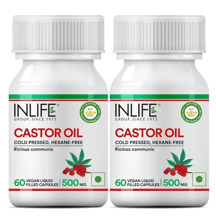 INLIFE Castor Oil Supplement for Hair and Skin, Natural Laxative, 500mg