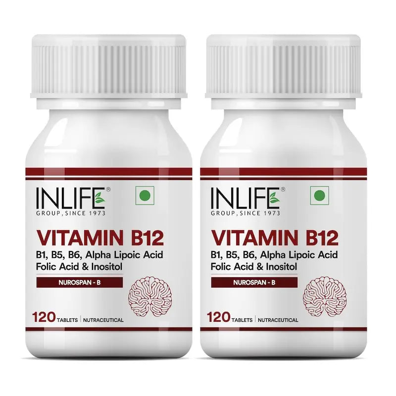 INLIFE Vitamin B12 With Alpha Lipoic Acid, Folic Acid, Inositol, B1, B5 & B6 Supplements Tablet, Supports Nerve Health, Immunity for Men & Women