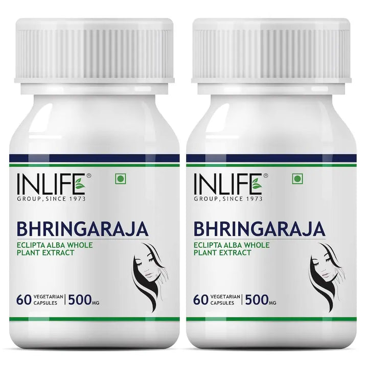 INLIFE Bhringraj Capsules for Hair | Whole Plant Extract Supplement | Eclipta Alba | Supports Healthy Hair for Women & Men, 500mg