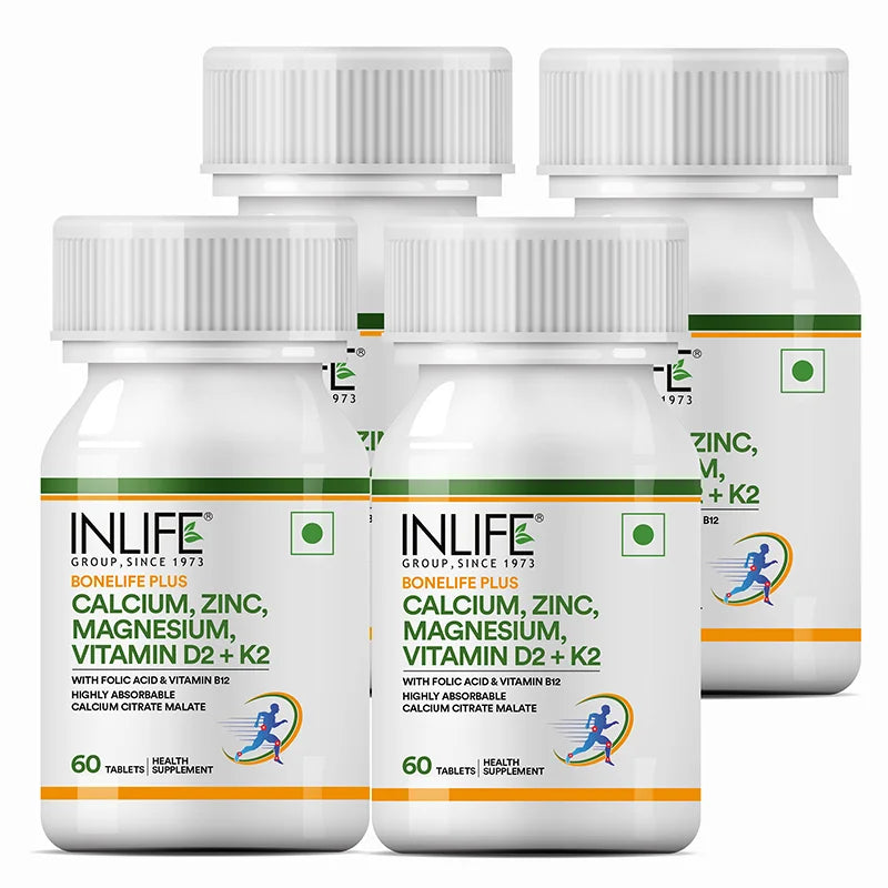 INLIFE Calcium Magnesium Zinc Vitamin D K2 Folic Acid & B12 Supplement