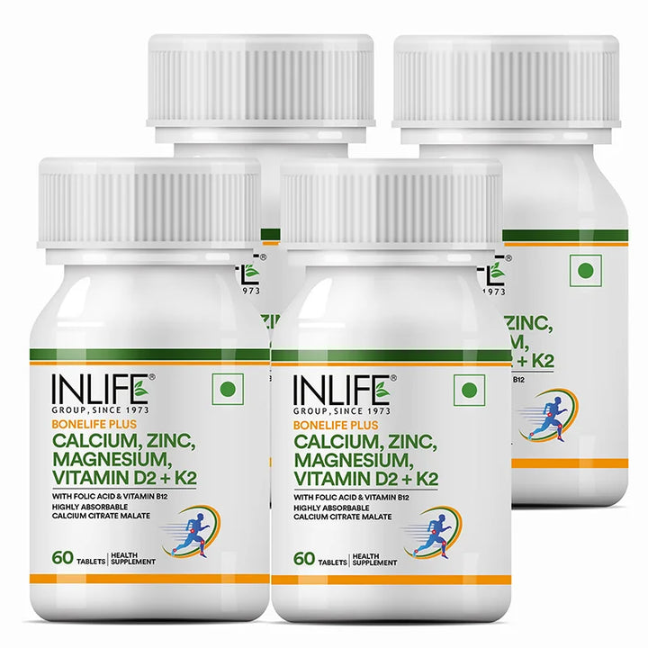 INLIFE Calcium Magnesium Zinc Vitamin D K2 Folic Acid & B12 Supplement