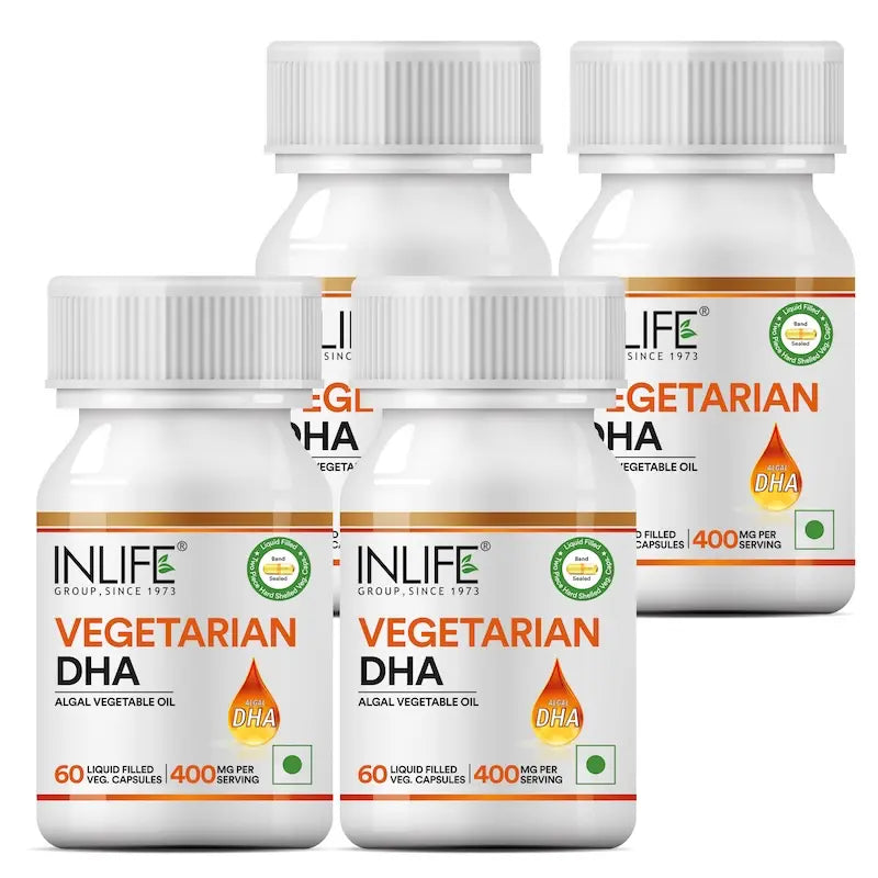 INLIFE Plant Based Omega 3 Supplement | DHA 400mg from Algal Oil | Skin, Eye, Bone, Joint Health - 60 Vegetarian Capsules