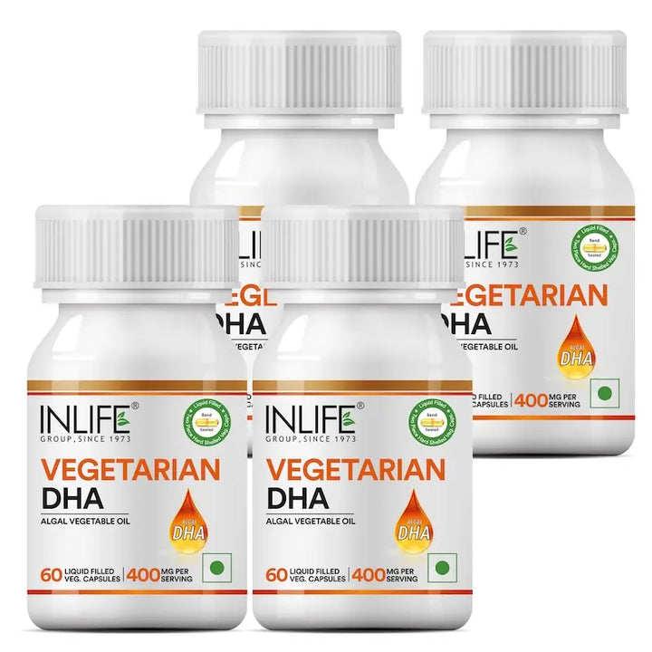 INLIFE Plant Based Omega 3 Supplement | DHA 400mg from Algal Oil | Skin, Eye, Bone, Joint Health - 60 Vegetarian Capsules