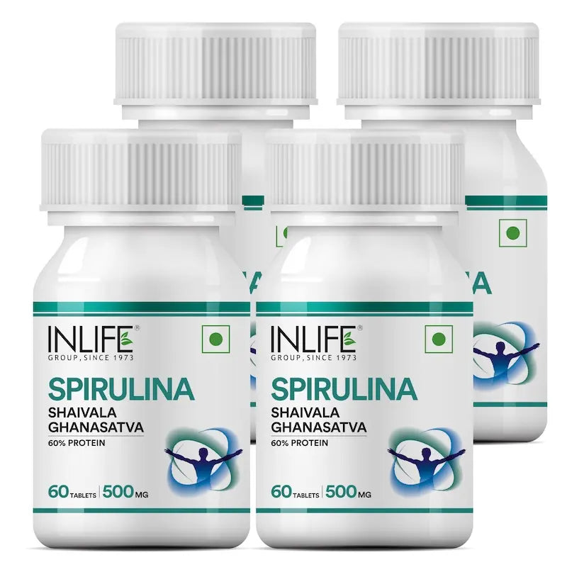 INLIFE Spirulina Tablets 500 mg | Green Superfood Supplement | Nutritional Supplement Protein Fiber Antioxidants