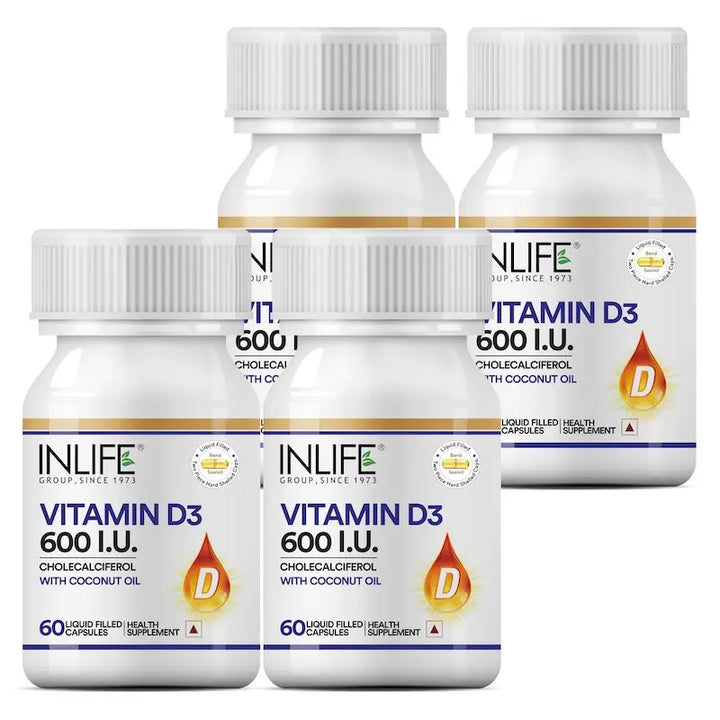 INLIFE Vitamin D3 600 IU Cholecalciferol Supplement with Coconut Oil - 60 Liquid Filled Capsules