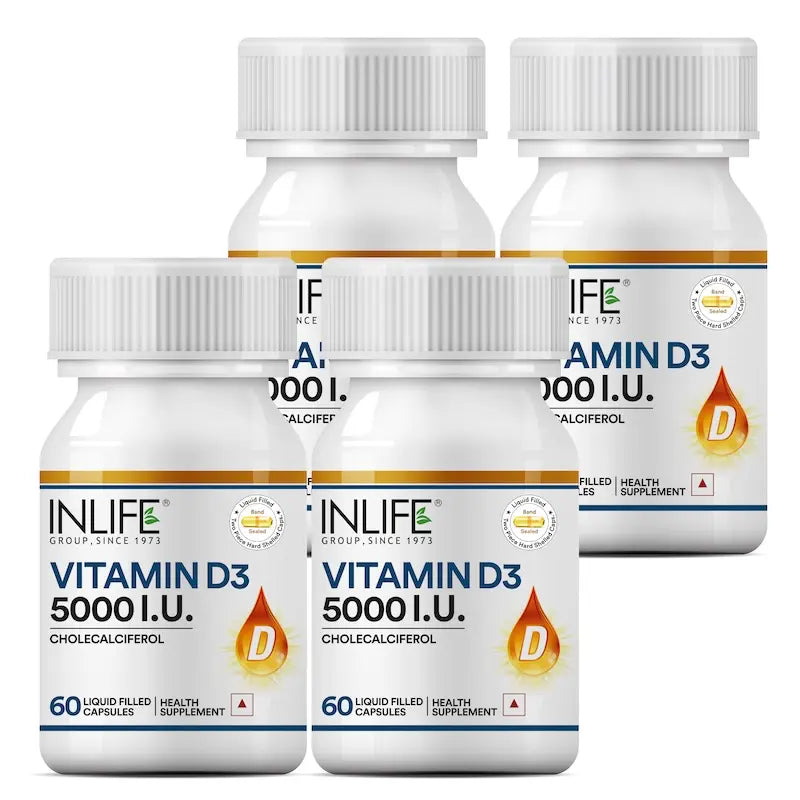 INLIFE Vitamin D3 Cholecalciferol 5000 IU - 60 Liquid Filled Capsules