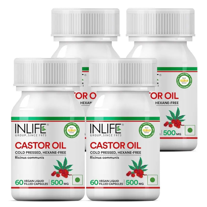 INLIFE Castor Oil Supplement for Hair and Skin, Natural Laxative, 500mg