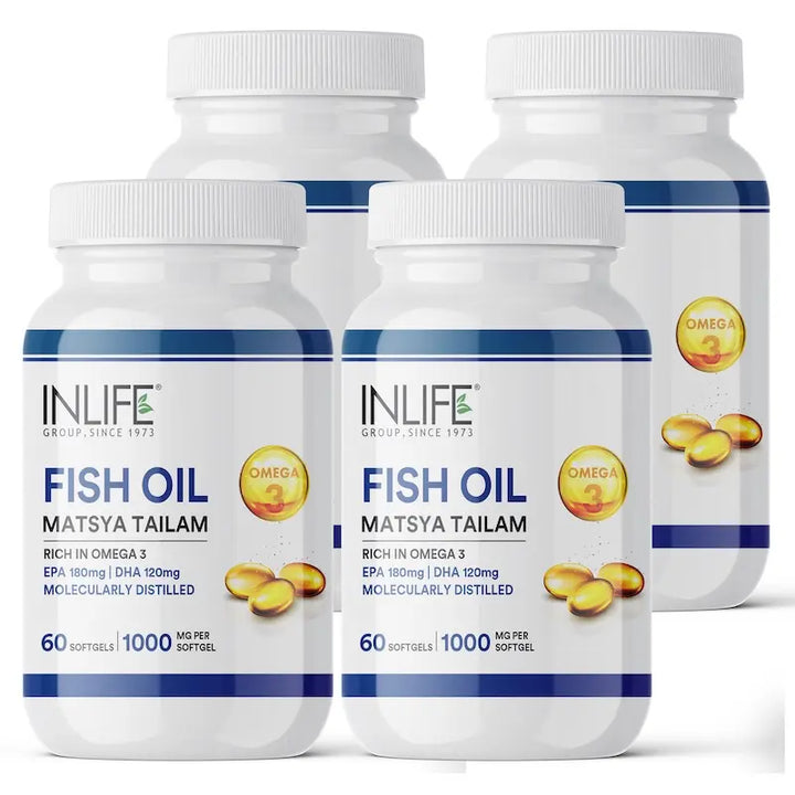 INLIFE Fish Oil Omega 3 Capsules 180mg EPA 120mg DHA Supplement, Molecularly Distilled, 1000mg