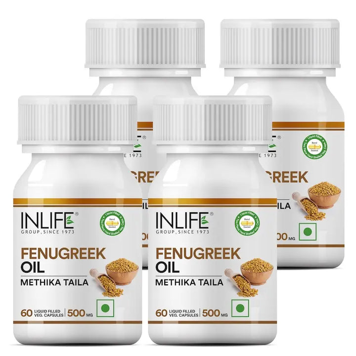 INLIFE Fenugreek Oil Capsule 500mg | Faster & Better Absorption than Extract | Methi Oil Ayurvedic Herbal Supplement - 60 Liquid Filled Vegetarian Capsules