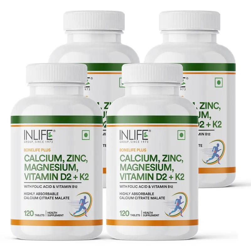 INLIFE Calcium Magnesium Zinc Vitamin D K2 Folic Acid & B12 Supplement