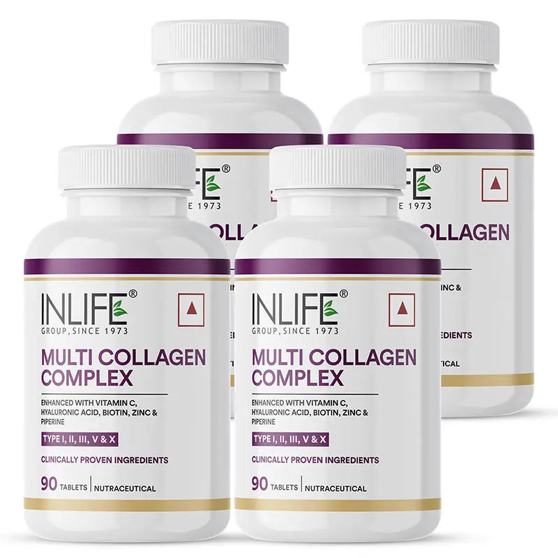 INLIFE Multi Collagen Complex Tablets | 5 Types Peptides I, II, III, V & X with Biotin, Hyaluronic Acid | Collagen Powder Supplements for Women & Men