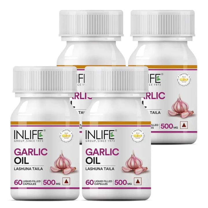 INLIFE Natural Garlic Oil Capsules for Heart Health and Immune Support for Men and Women - 60 Liquid Filled Capsules