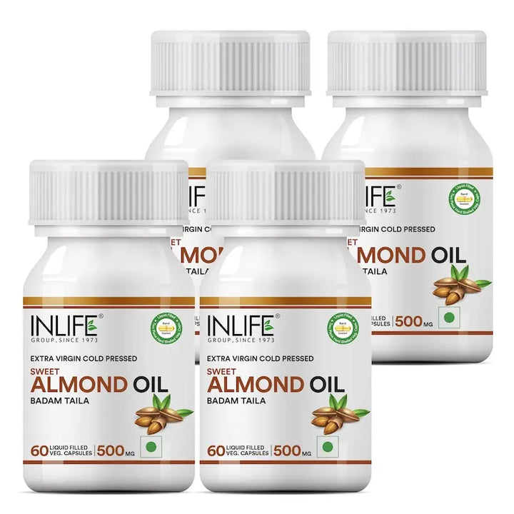 INLIFE Sweet Almond Extra Virgin Cold Pressed Oil, 500mg