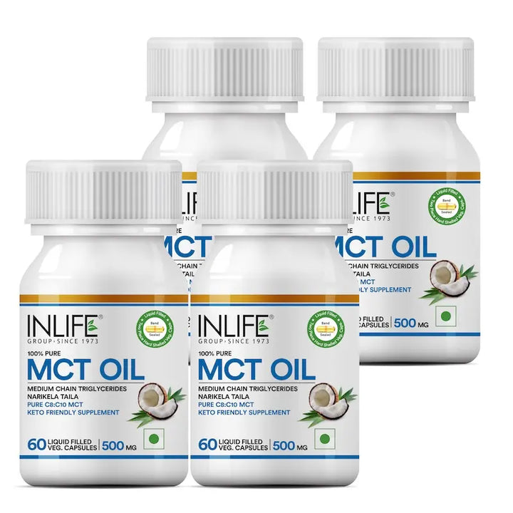 INLIFE Pure MCT Oil C8 C10 Keto Diet Friendly | Food Supplement, 500mg - 60 Liquid Filled Vegetarian Capsules