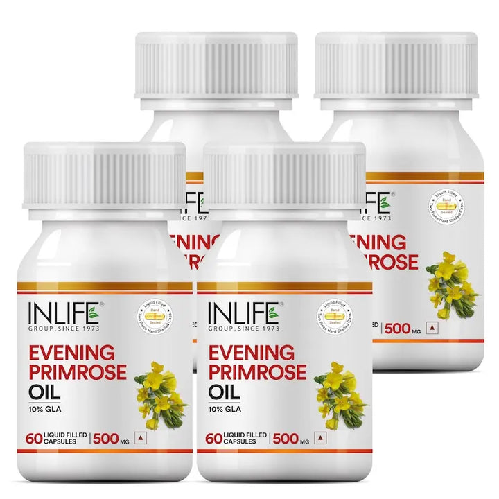 INLIFE Evening Primrose Oil Capsules 500mg | 10% Gamma Lionlenic Acid | Supplement for Hair and Skin - 60 Liquid Filled Capsules