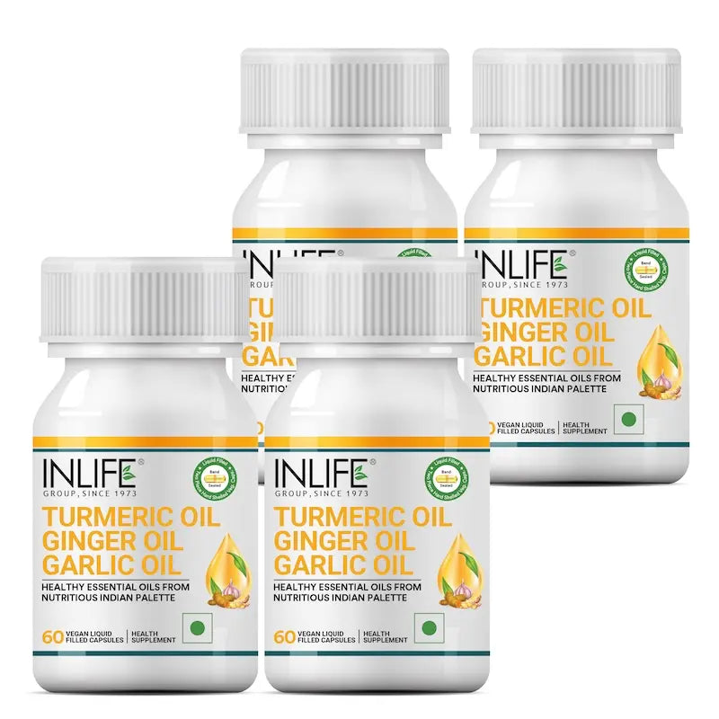 INLIFE Turmeric Ginger Garlic Oil Capsules | Supports Immune and Heart Health | Supplement for Men Women – 60 Liquid Filled Vegetarian Capsules