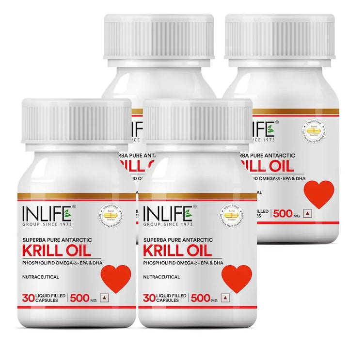 INLIFE Krill Oil Omega 3 Capsule | Pristine Water of Antractica | Omega 3 EPA DHA, Choline, Phospholipids and Astaxanthin Supplement, 500mg - 30 Liquid Filled Capsules