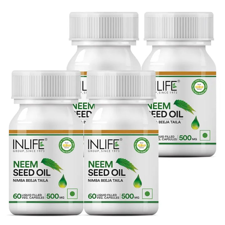 INLIFE Neem Seed Oil Capsules | Rich in Antioxidants | Health Supplement for Men Women, 500mg - 60 Liquid Filled Vegetarian Capsules