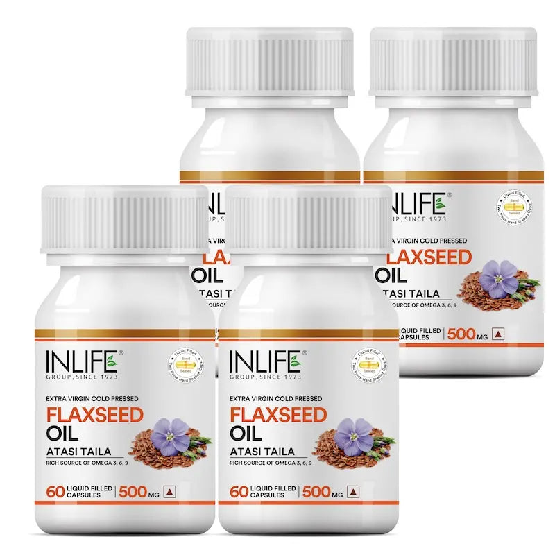 INLIFE Flaxseed Oil (Omega 3 6 9) Fatty Acid Supplement (Quick Release) Extra Virgin Cold Pressed 500 mg - 60 Liquid Filled Hard Shell Capsules