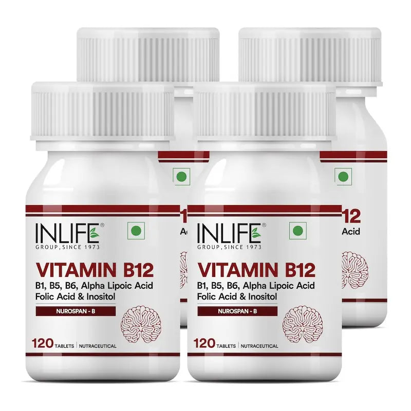 INLIFE Vitamin B12 With Alpha Lipoic Acid, Folic Acid, Inositol, B1, B5 & B6 Supplements Tablet, Supports Nerve Health, Immunity for Men & Women