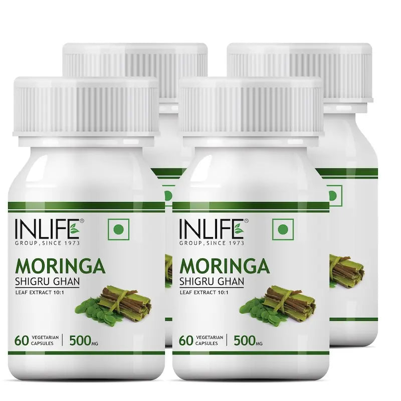 INLIFE Moringa Capsules 500mg | Leaf Extract (10:1) Powder Supplement | Water Distillation Extraction