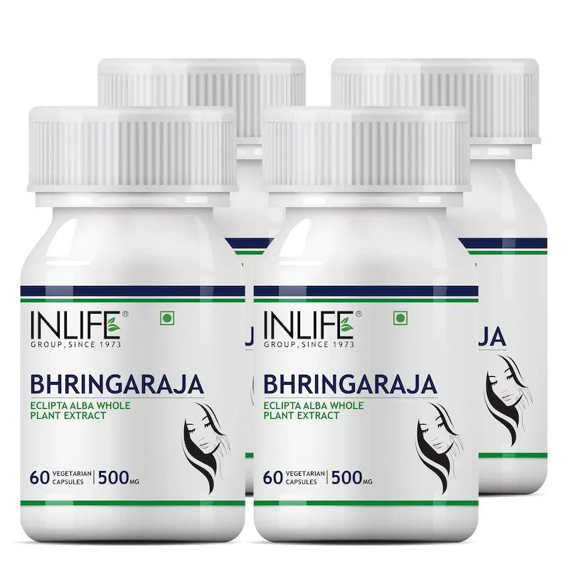 INLIFE Bhringraj Capsules for Hair | Whole Plant Extract Supplement | Eclipta Alba | Supports Healthy Hair for Women & Men, 500mg