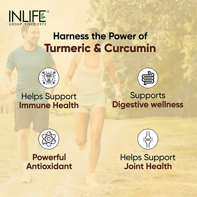 INLIFE Turmeric Curcumin Supplement with Ginger & Black Pepper | Vegetarian Tablets