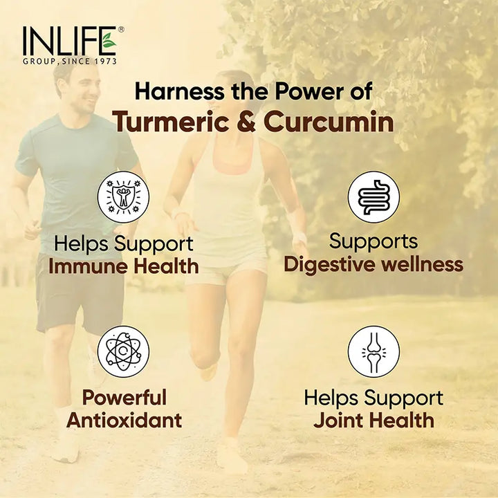INLIFE Turmeric Curcumin Supplement with Ginger & Black Pepper | Vegetarian Tablets