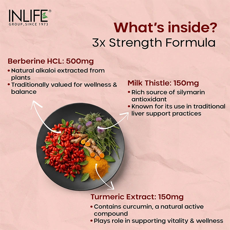 INLIFE Berberine Supplement with HCl 500mg, Milk Thistle, Turmeric